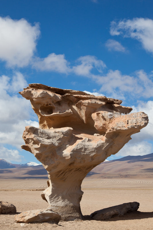 蓝天映衬下的火山岩，Arbol De Piedra